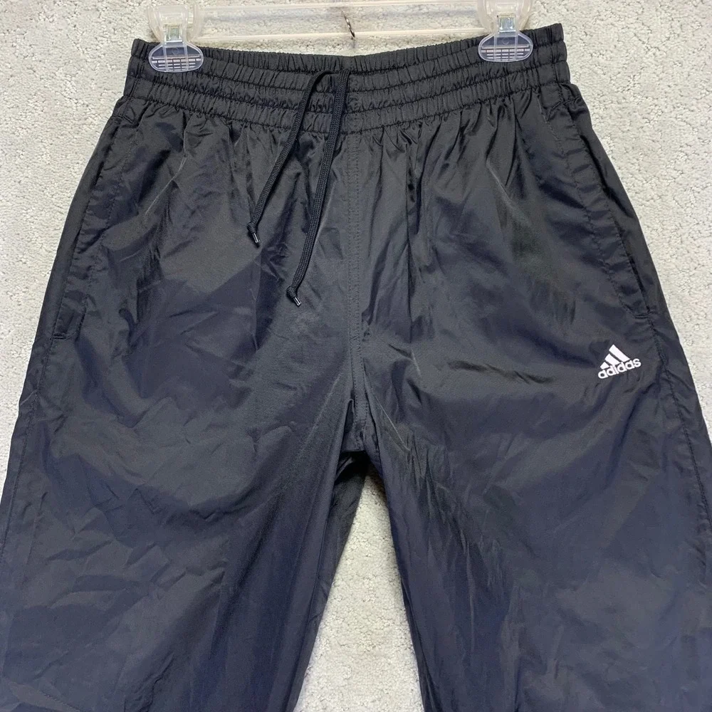 Adidas‎ Track Pants Mens Small Black Nylon Ankle Zip Stripes Drawstring Y2k